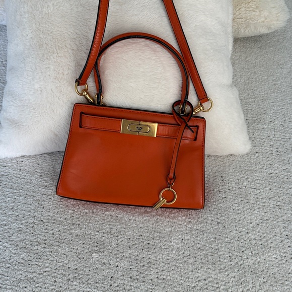 Tory Burch Lee Radziwill Petite Bag Orange Italian Leather Gold Hardware Handle - Picture 4 of 16